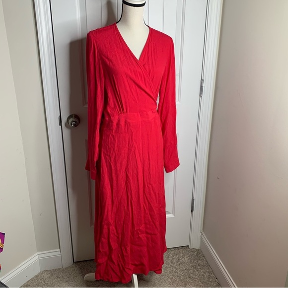 Poetry red wrap‎ long sleeves maxi dress size 16 holiday Valentines quiet luxury - Picture 1 of 9